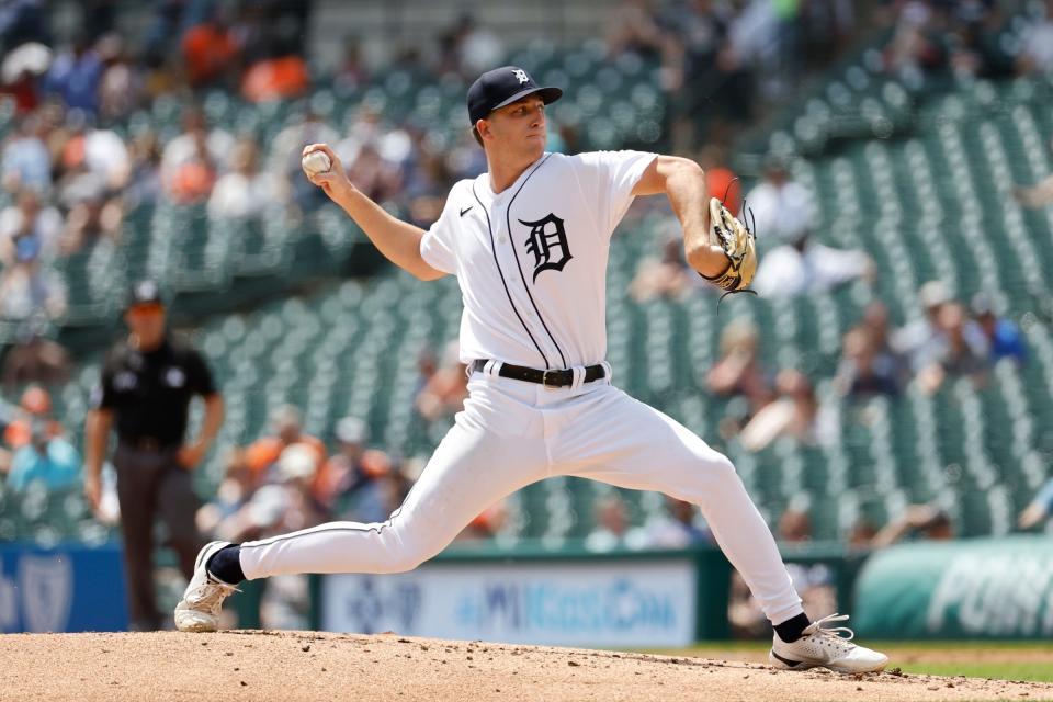 Tigers pitcher Beau Brieske pitches in the second inning against the Athletics on Thursday, May 12, 2022, at Comerica Park.