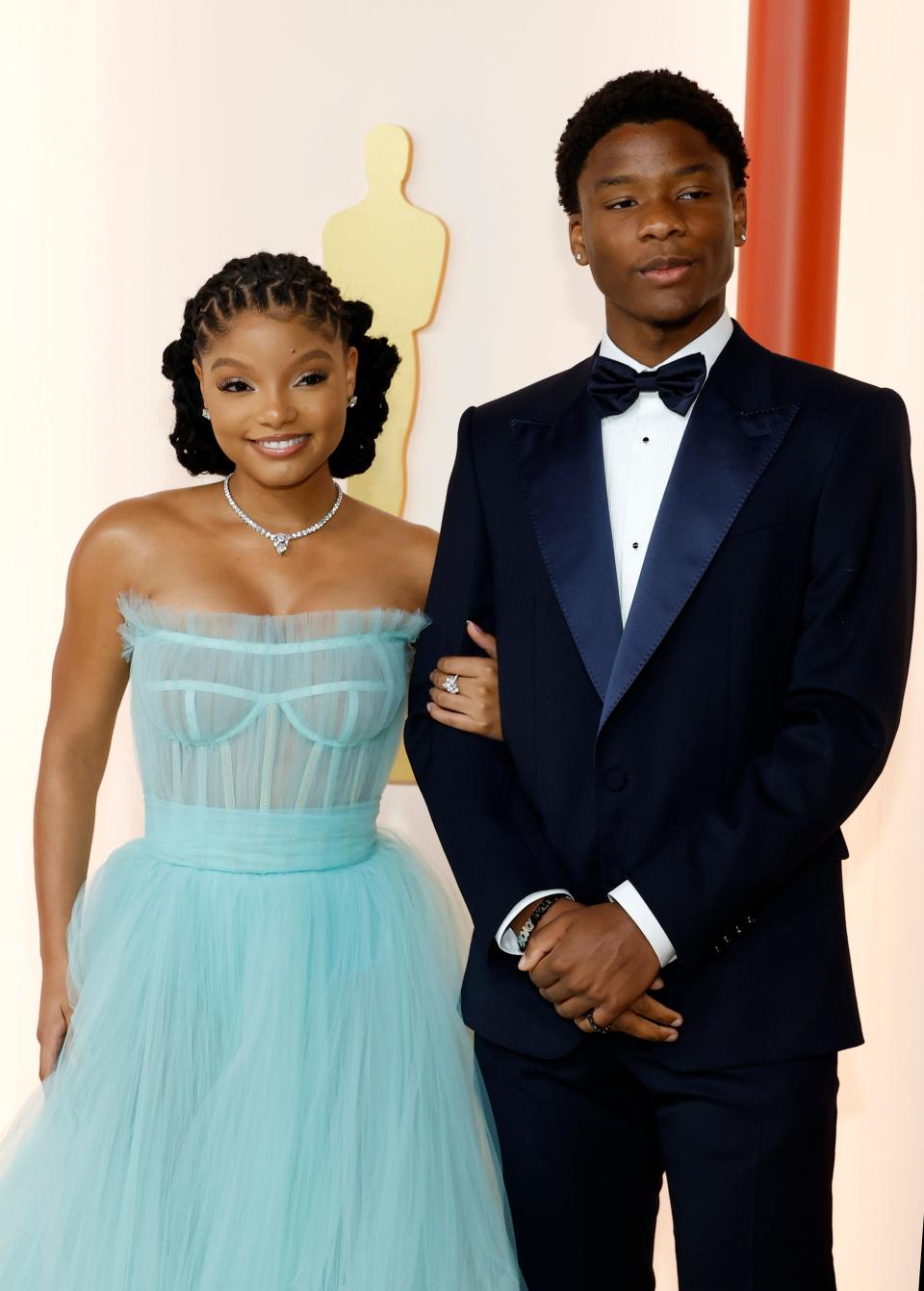 Halle Bailey and Branson Bailey attend the 95th Annual Academy Awards on March 12, 2023 in Hollywood, California.