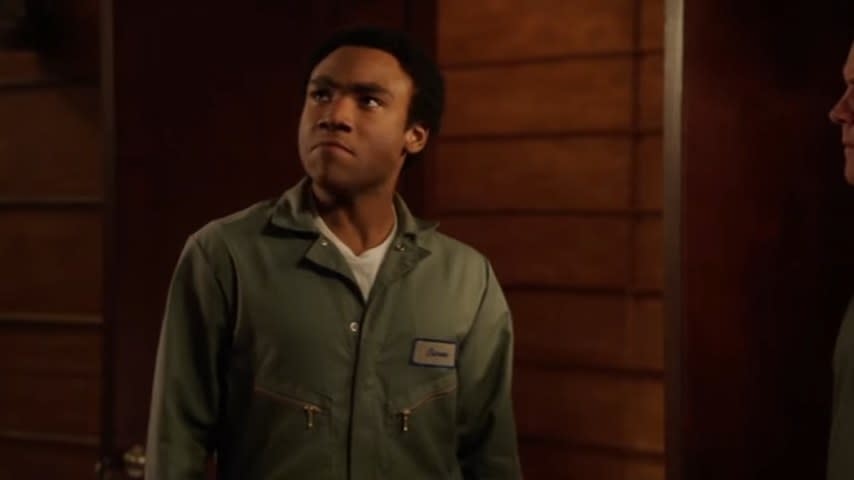 Troy wearing his AC repairman uniform in "Community"