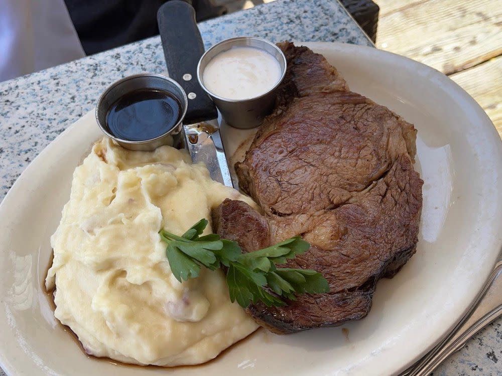 the warehouse restaurant marina del rey prime rib special with garlic mashed potatoes and creamy  horseradish