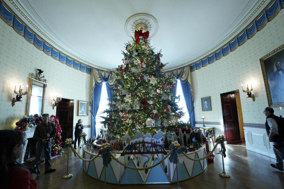 PHOTO: Holiday decor is seen during a press preview at the White House, Nov. 27, 2023. Jill Biden announced 'The Magic, Wonder and Joy' theme of the holidays this year. (Gripas Yuri/ABACA/Shutterstock)