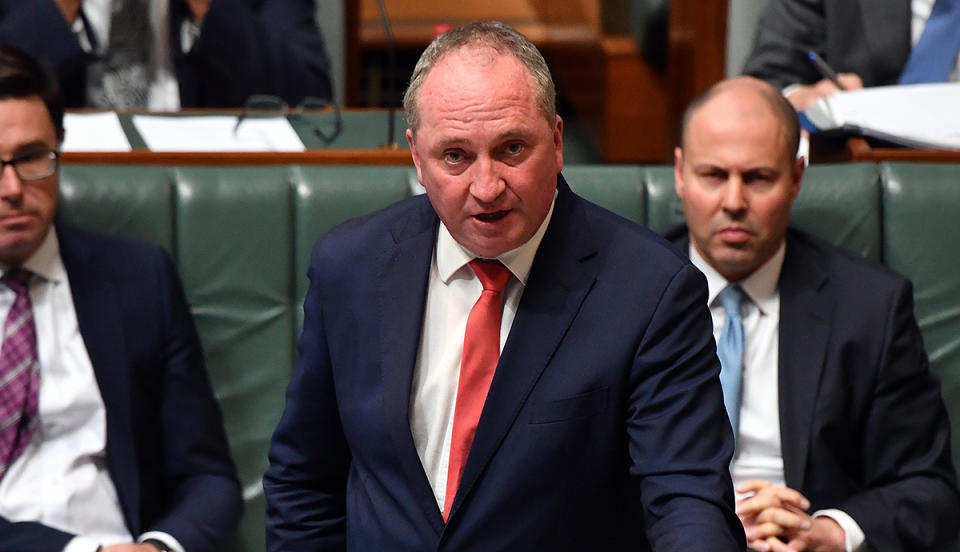 CANBERRA, AUSTRALIA - JUNE 22: Deputy Prime Minister Barnaby Joyce speaks during Question Time in the House of Representatives at Parliament House on June 22, 2021 in Canberra, Australia. Barnaby Joyce has been sworn in as Deputy Prime Minister by Governor-General Hurley today after Joyce deposed former Nationals leader Michael McCormack during a spill called yesterday by Senator Matt Canavan. Joyce is re-elected as leader of The Nationals in a leadership contest with at least 12 votes in the 21-member partyroom.  (Photo by Sam Mooy/Getty Images)