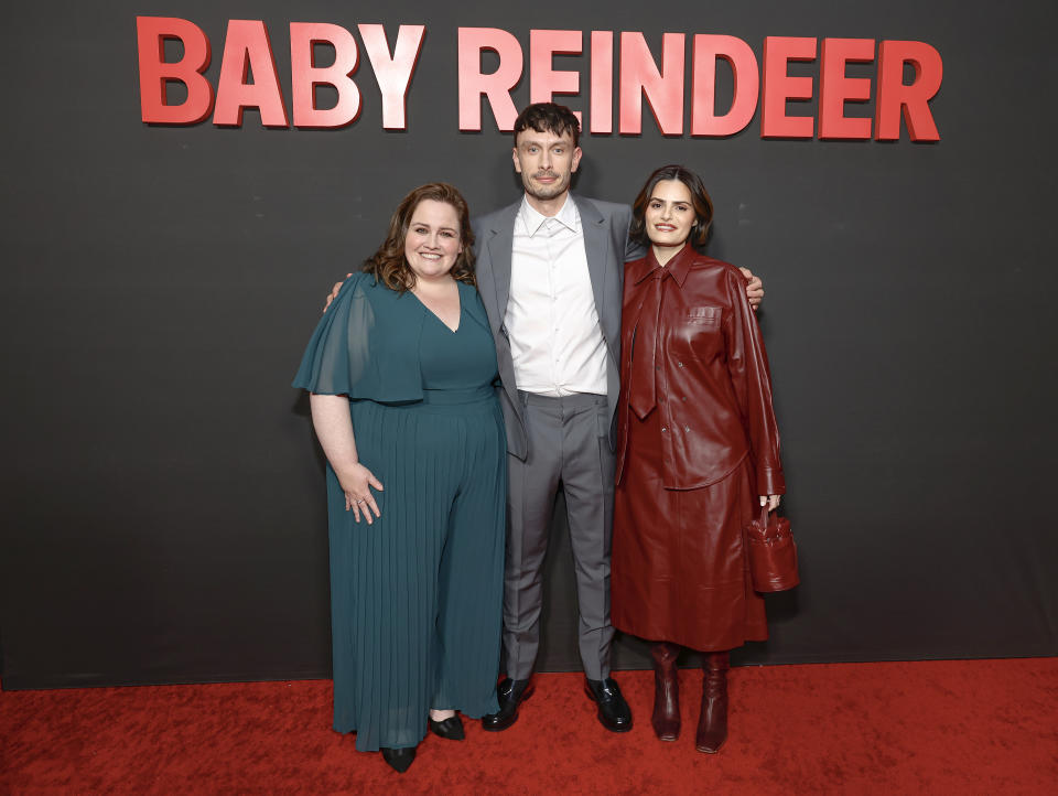 LOS ANGELES, CALIFORNIA - MAY 07: (L-R) Jessica Gunning, Richard Gadd and Nava Mau attend Netflix's "Baby Reindeer" ATAS official screening & Q&A at DGA Theater Complex on May 07, 2024 in Los Angeles, California. (Photo by Emma McIntyre/Getty Images for Netflix)