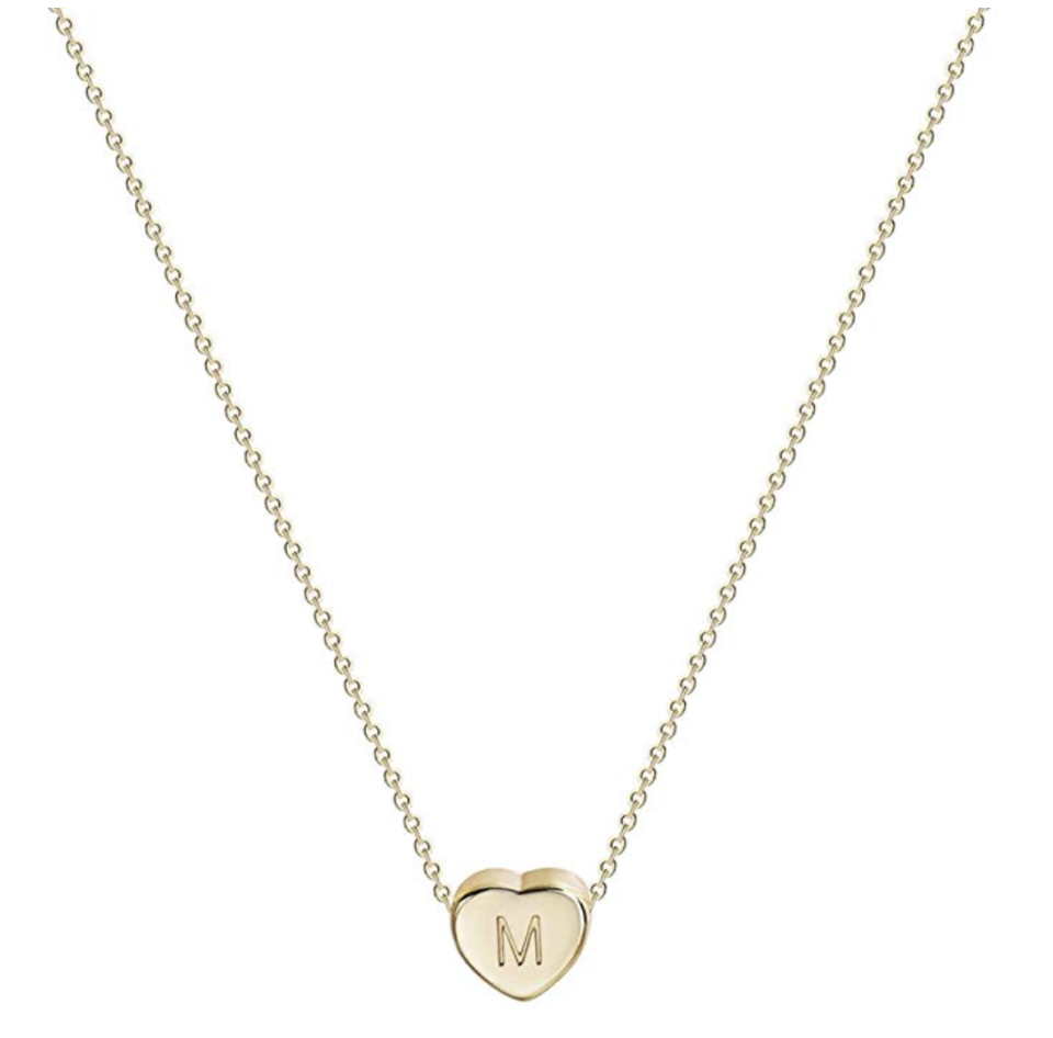 Gold Initial Heart Necklace via Amazon