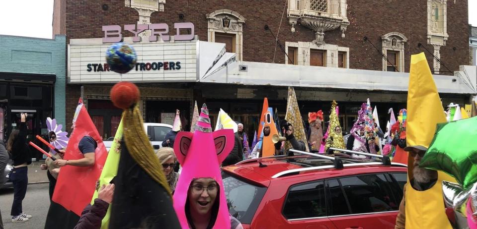 The 16th Annual Carytown Cone Parade in front of historic Byrd Theatre in Richmond on New Year's Day 2024.