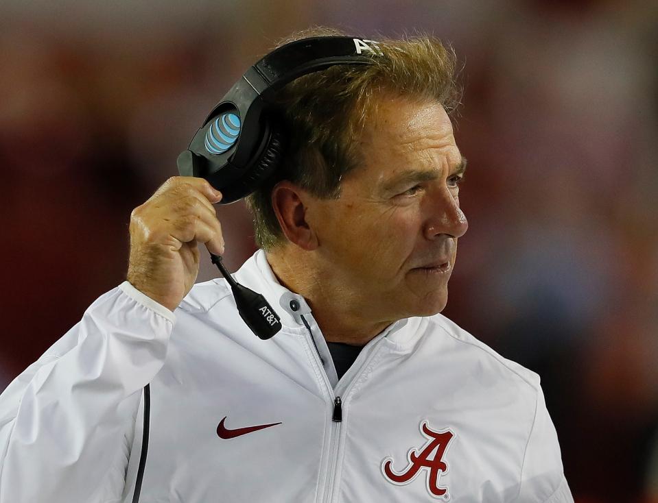 TUSCALOOSA, AL – SEPTEMBER 30: Head coach Nick Saban of the Alabama Crimson Tide looks on during the game against the Mississippi Rebels at Bryant-Denny Stadium on September 30, 2017 in Tuscaloosa, Alabama. (Photo by Kevin C. Cox/Getty Images)