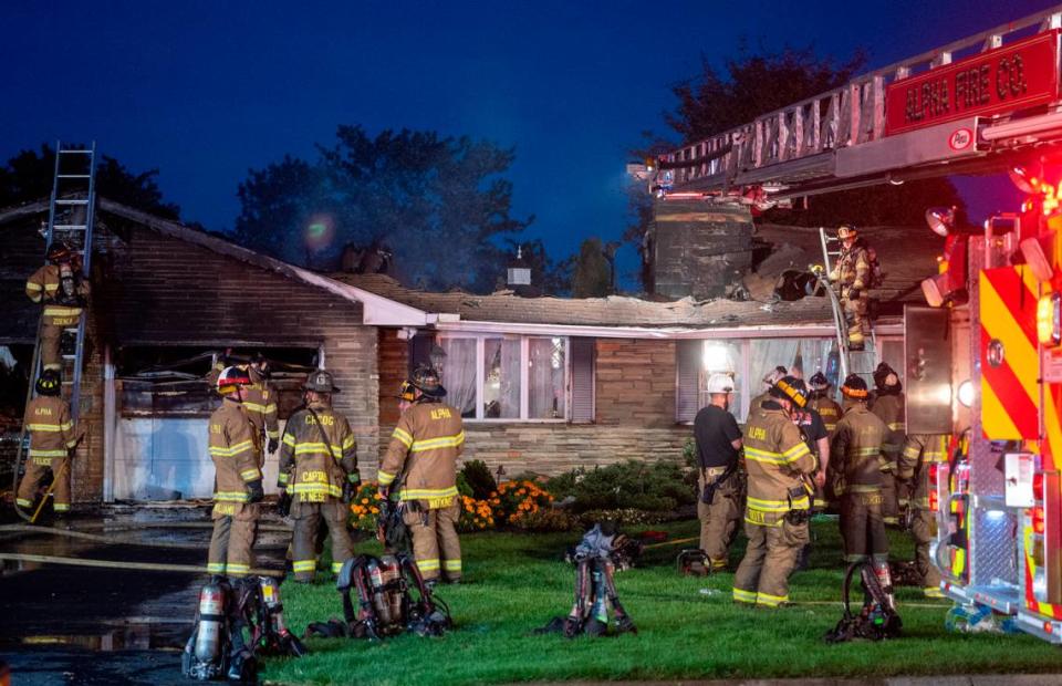 Centre County fire crews work on the scene of a house fire in the 900 block of Oak Ridge Avenue in College Township on Thursday, Sept. 21, 2023.