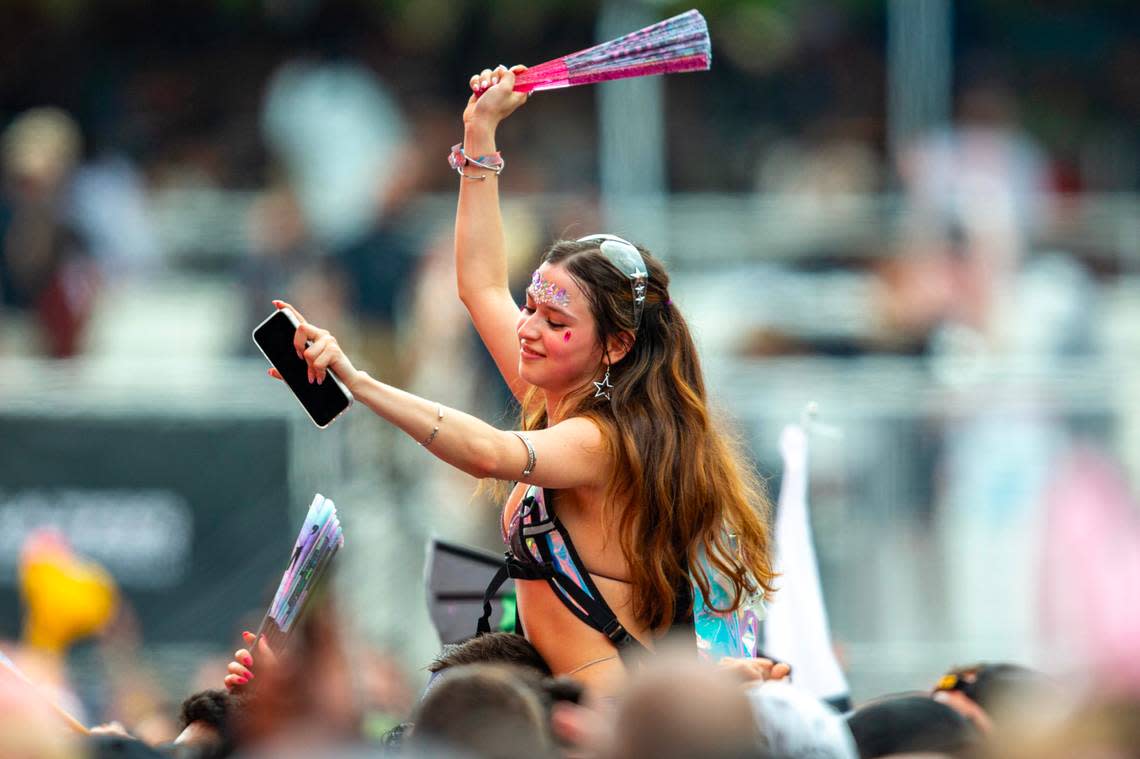 A festival goer dances to music from Main Stage during Day 2 of Ultra 2024 at Bayfront Park in Downtown Miami on Saturday, March 23, 2024.