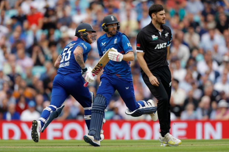 England’s Dawid Malan (centre) and Ben Stokes run between the wickets during the 3rd ODI between England and New Zealand at The Kia Oval.