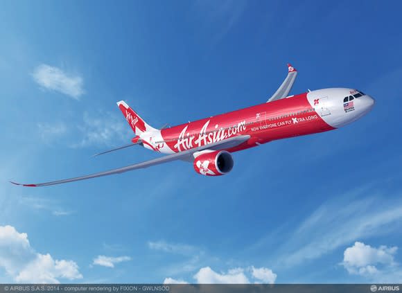 A rendering of an A330-900neo in the AirAsia X livery.