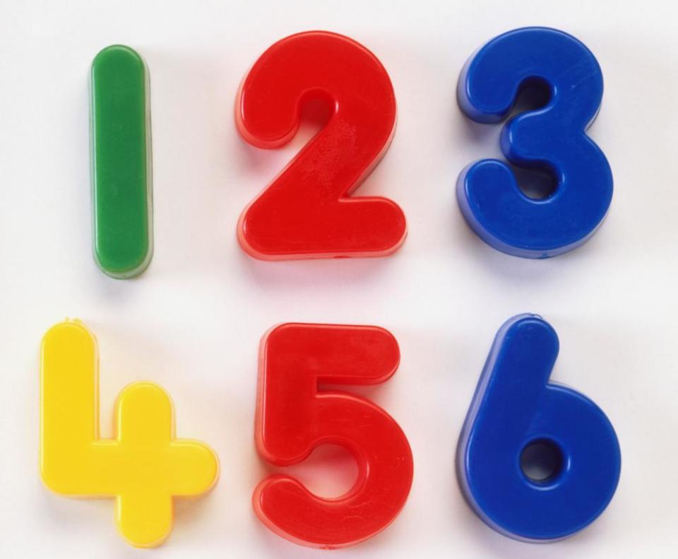 Plastic numbers, 1-6.