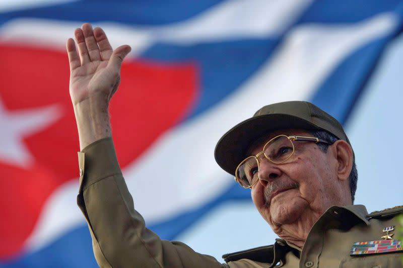 FILE PHOTO: Cuba's President Raul Castro waves to the crowd during the May Day parade at Havana's Revolution Square