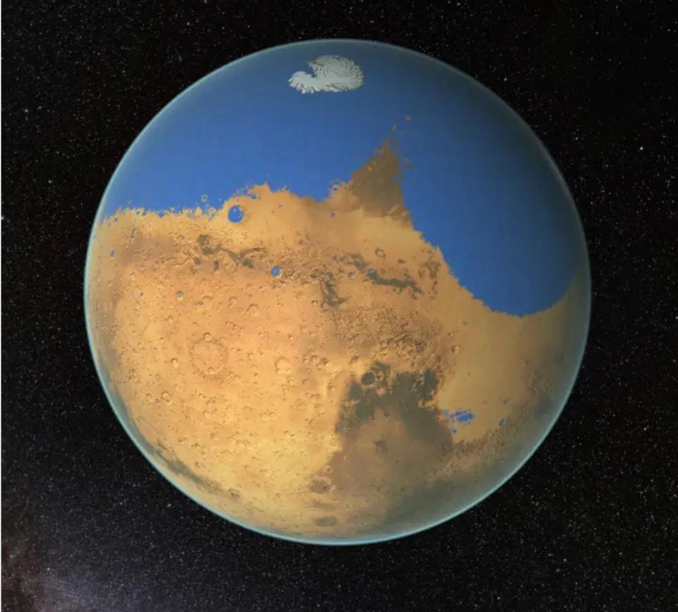 Der Mars könnte einst von Wasser bedeckt gewesen sein.  - Copyright: NASA/GSFC