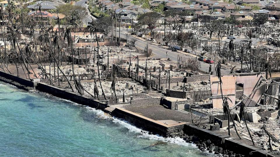 PHOTO: FILE - The shells of burned houses and buildings are left after wildfires driven by high winds burned across most of the town in Lahaina, Maui, Hawaii, Aug. 11, 2023. (Hawai'i Dlnr/via Reuters, FILE)