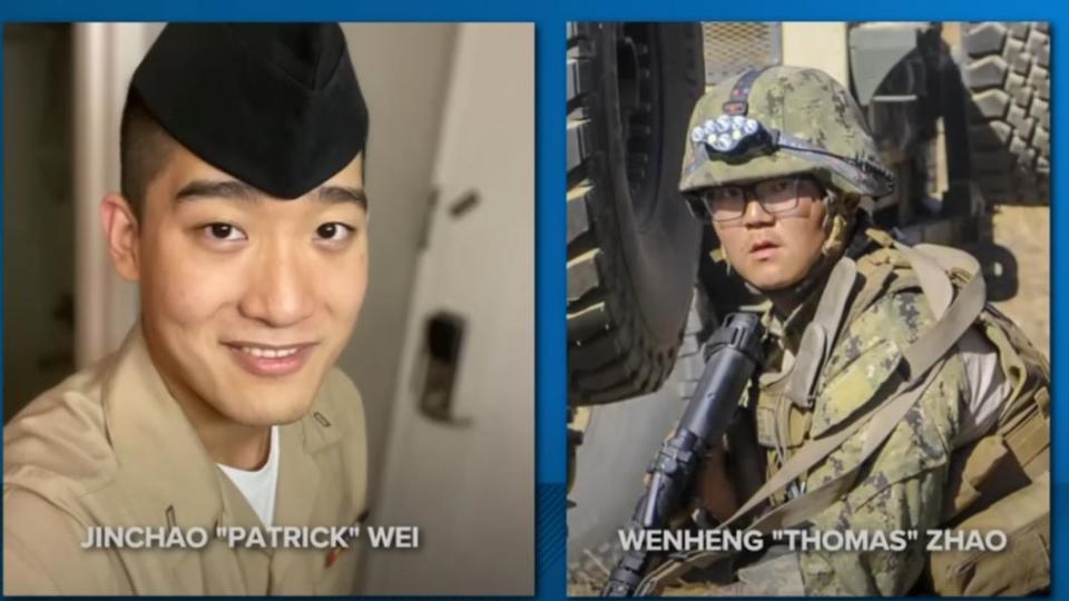 近一年來美軍發生過兩起華裔士兵觸犯間諜罪，分別是海軍士官趙文恆（右）與士兵魏金超。（圖／翻攝自CBS 8 新聞影片）