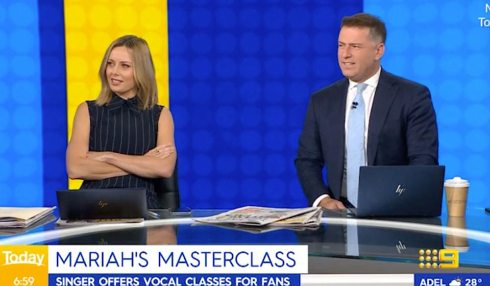 Allison Langdon and Karl Stefanovic pictured on the set of the Today show