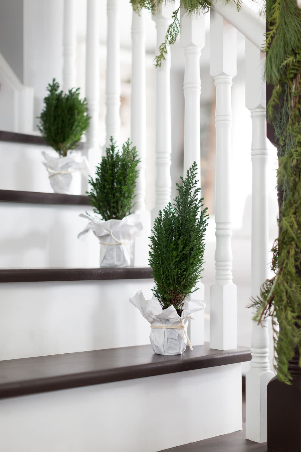 <p>It takes mere minutes to make this understated decor. Simply take faux winter greens, wrap in <a href="https://www.amazon.com/Purpose-Canvas-Cotton-Cloth-Chicago/dp/B010O5HZVW?tag=syn-yahoo-20&ascsubtag=%5Bartid%7C10050.g.23362967%5Bsrc%7Cyahoo-us" rel="nofollow noopener" target="_blank" data-ylk="slk:canvas;elm:context_link;itc:0;sec:content-canvas" class="link ">canvas</a> trimmed to size, and tie with twine or ribbon the color of your choice.</p><p><strong>See more at <a href="https://www.craftberrybush.com/2016/11/christmas-house-tour-2016.html" rel="nofollow noopener" target="_blank" data-ylk="slk:Craftberry Bush;elm:context_link;itc:0;sec:content-canvas" class="link ">Craftberry Bush</a>.</strong></p><p><strong><a class="link " href="https://www.amazon.com/Tenn-Well-Industrial-Materials-Decoration/dp/B01EZIJ8DW/ref=sr_1_4?tag=syn-yahoo-20&ascsubtag=%5Bartid%7C10050.g.23362967%5Bsrc%7Cyahoo-us" rel="nofollow noopener" target="_blank" data-ylk="slk:SHOP TWINE;elm:context_link;itc:0;sec:content-canvas">SHOP TWINE</a><br></strong></p>