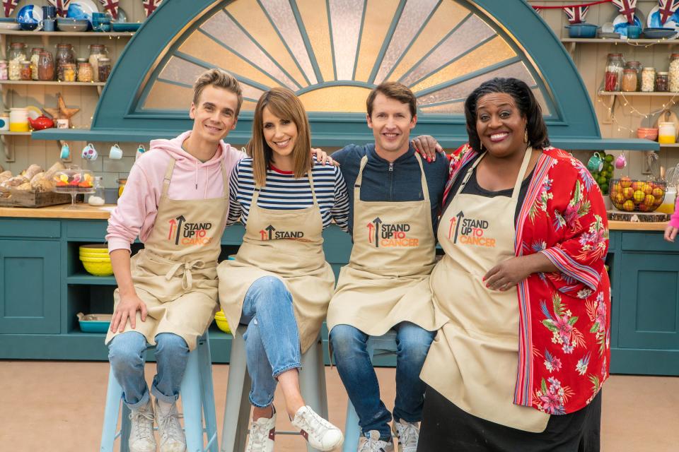 Joe Sugg, Alex Jones, James Blunt and Alison Hammond were the latest celebrity contestants on 'The Great Stand Up To Cancer Bake Off'. (Mark Bourdillon/Channel 4)