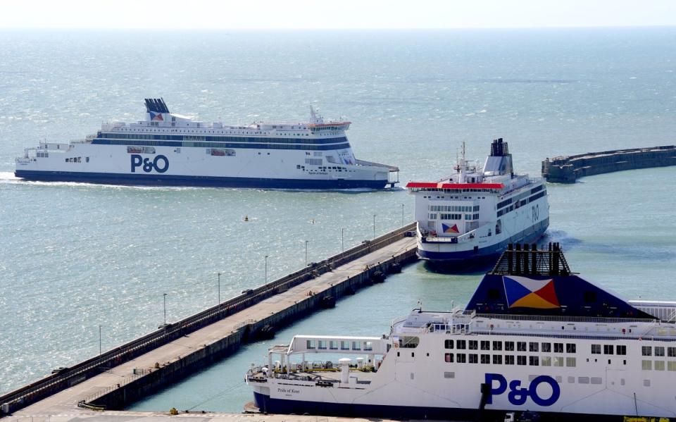 The Spirit of Britain (left) passes the Pride of Canterbury (middle) and the Pride of Kent (bottom) (Gareth Fuller/PA) (PA Wire)