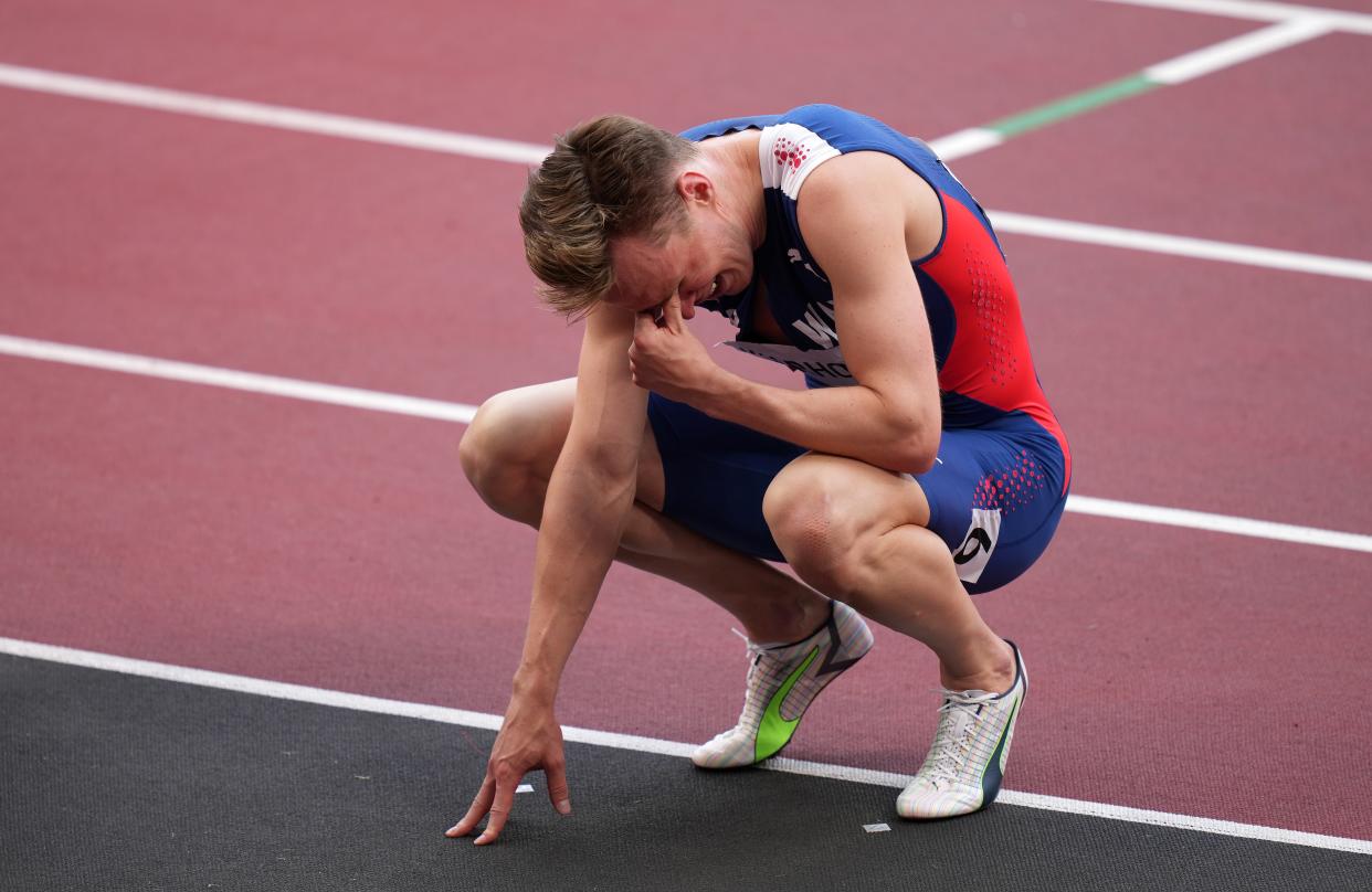 Norway’s Karsten Warholm pictured after winning the men’s 400m hurdles final in a world record time (Joe Giddens/PA Images). (PA Wire)