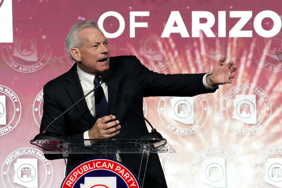 Rep. David Schweikert, R-Ariz., speaks at the Republican watch party in Scottsdale, Ariz., Tuesday, Nov. 8, 2022. (AP Photo/Ross D. Franklin)