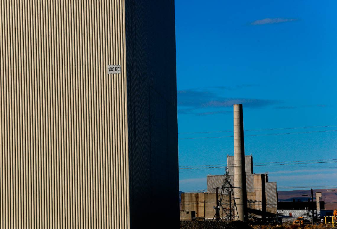 The K East Reactor at the Hanford Site is the seventh former reactor to be cocooned. The K West Reactor, the last former reactor that will be cocooned, is seen at right.