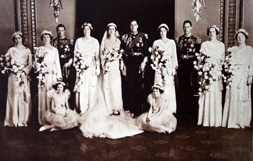 Photograph of the wedding of Prince George, Duke of Kent (1902-1942) and Princess Marina of Greece and Denmark (1906-1968). Also pictured is Prince Albert Frederick Arthur George (1895-1952) and Prince Henry, Duke of Gloucester (1900-1974). Dated 20th Century. (Photo by Universal History Archive/Universal Images Group via Getty Images)