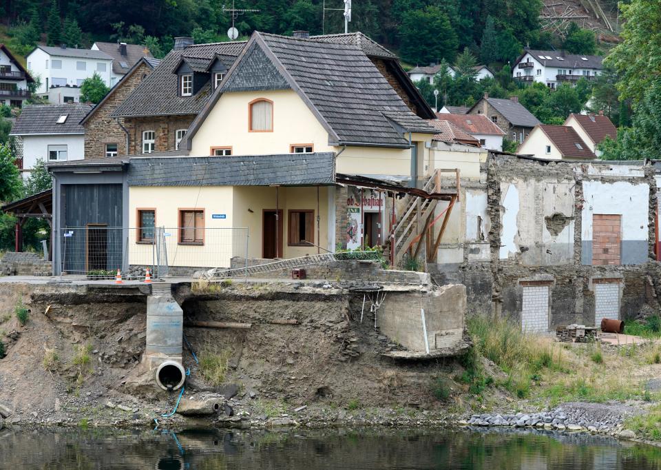A home with damage from last year’s flooding still visible near Bad Neuenahr-Ahrweiler, Germany this week (EPA)