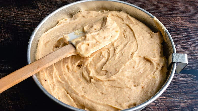 Spice cake batter in pan 