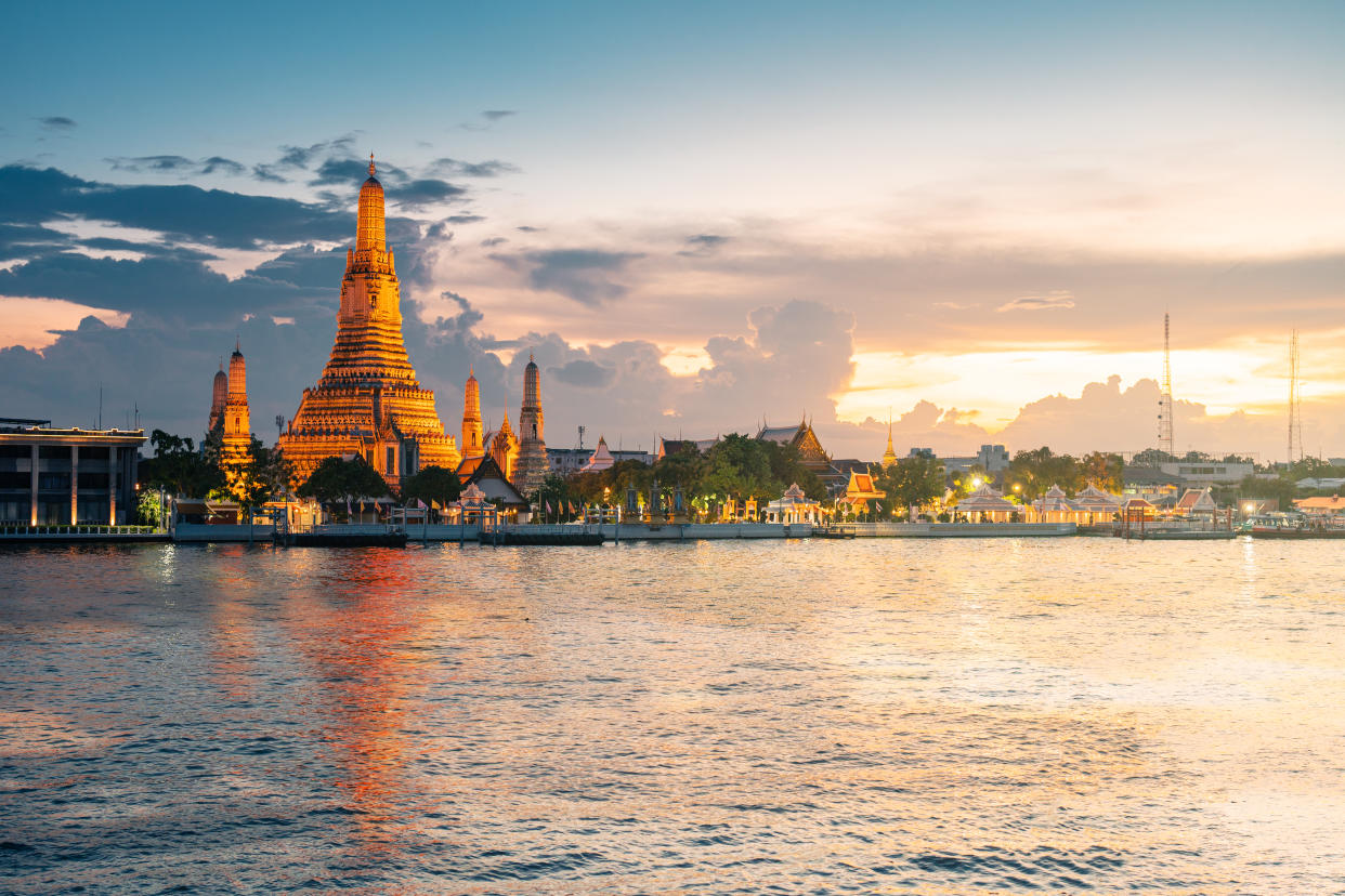 Wat Arun Ratchawararam Temple at sunset in Bangkok, Thailand. (Photo: Gettyimages)