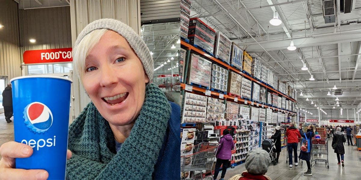 Aefa Mulholland holding pepsi next to costco aisle