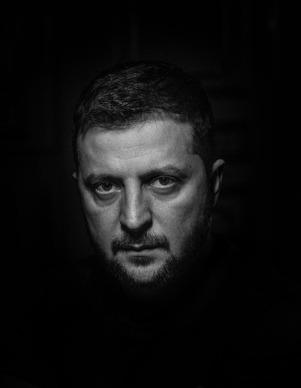 <strong>Ukrainian President Volodymyr Zelensky photographed in Kyiv on April 19.</strong> "<a href="https://time.com/6171277/volodymyr-zelensky-interview-ukraine-war/" rel="nofollow noopener" target="_blank" data-ylk="slk:Inside Zelensky's World,;elm:context_link;itc:0;sec:content-canvas" class="link ">Inside Zelensky's World,</a>" May 9 issue.<span class="copyright">Alexander Chekmenev for TIME</span>