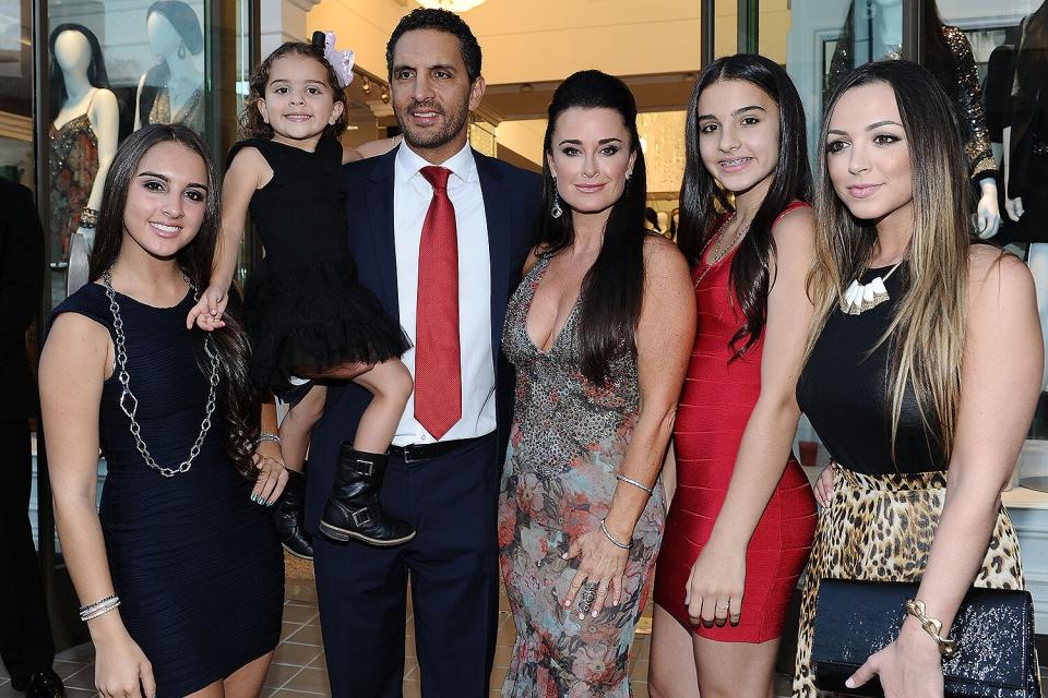 (L-R) Alexia Umansky, Portia Umansky, Mauricio Umansky, TV personality Kyle Richards, Sophia Umansky and Farrah Aldjufrie attend the pre-opening cocktail party of Kyle Richards' new boutique 'Kyle By Alene Too' on July 21, 2012 in Beverly Hills, California.