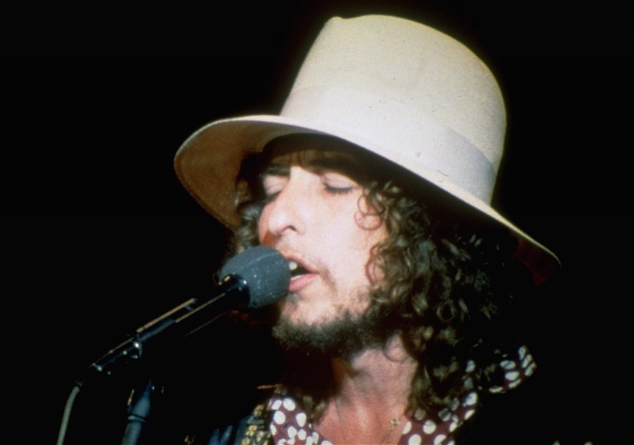 Mandatory Credit: Photo by AP/Shutterstock (6588803a)Dylan, Bob Folk singer Bob Dylan sings on stage during his final appearance with "The Band" at the Winterland Ballroom in San Francisco, Calif.