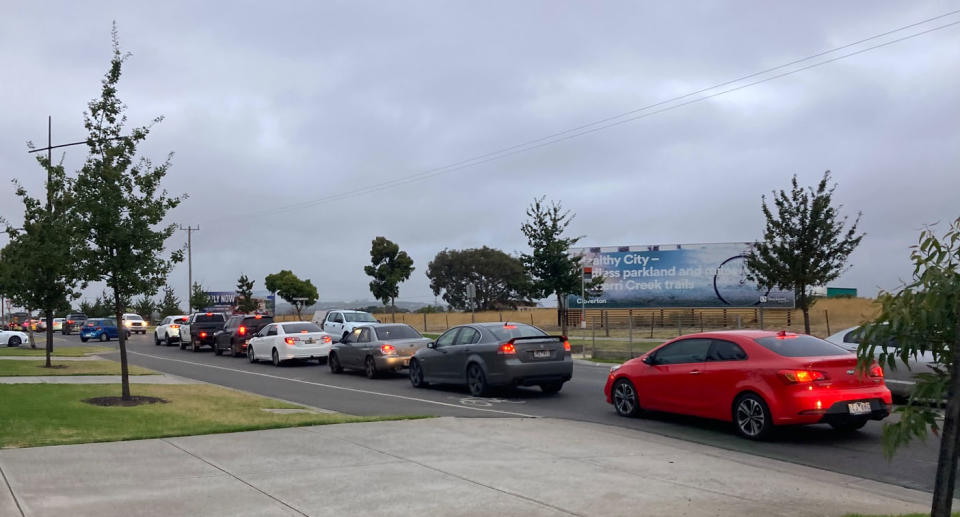 Traffic leaving Kalkallo, 50km north of Melbourne. 