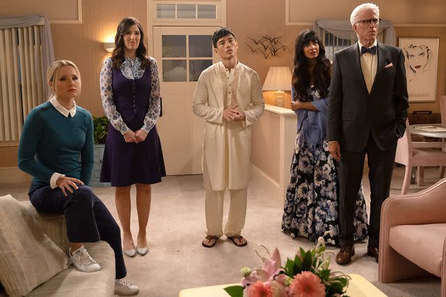 Colleen Hayes/NBC/NBCU Photo Bank via Getty From left: Kristen Bell, D'Arcy Carden, Manny Jacinto, Jameela Jamil and Ted Danson on 'The Good Place'