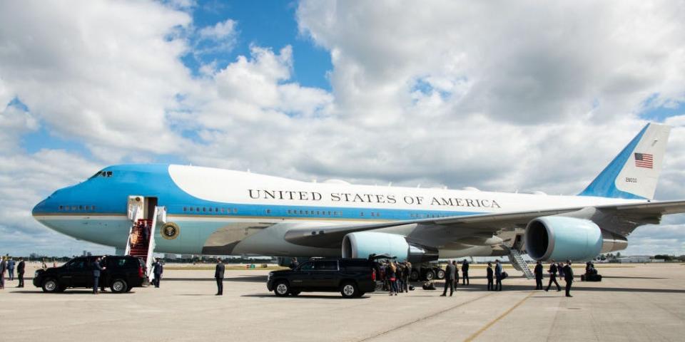 Outgoing U.S. President Donald Trump and First Lady Melania Trump exit Air Force One at the Palm Beach International Airport on the way to Mar-a-Lago Club on January 20, 2020 in West Palm Beach, Florida.