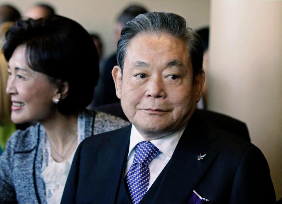 Samsung Chairman Lee Kun-hee is pictured greeting people from the South Korean delegation in Durban, South Africa. Lee, the ailing Samsung Electronics chairman who transformed the small television maker into a global giant of consumer electronics, has died. He was 78.