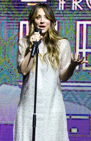 <p>Vivien Killilea/Getty</p> Kaley Cuoco speaks onstage during the 2024 "Evening From the Heart Gala" benefitting the John Ritter Foundation for Aortic Health at Sunset Room Hollywood on May 09, 2024 in Los Angeles, California.