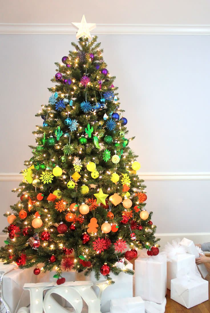 <p>Creating this ombre tree is easier than it looks! Simply arrange your existing ornaments by color to create this rainbow effect. </p><p><strong>Get the tutorial at <a href="http://www.linesacross.com/2015/11/rainbow-christmas-tree.html/" rel="nofollow noopener" target="_blank" data-ylk="slk:Lines Across;elm:context_link;itc:0;sec:content-canvas" class="link ">Lines Across</a>.</strong> </p><p><a class="link " href="https://www.amazon.com/Volumus-Christmas-Ornaments-Shatterproof-Decoration/dp/B016PS5XMK/?tag=syn-yahoo-20&ascsubtag=%5Bartid%7C10050.g.1251%5Bsrc%7Cyahoo-us" rel="nofollow noopener" target="_blank" data-ylk="slk:SHOP BALL ORNAMENTS;elm:context_link;itc:0;sec:content-canvas">SHOP BALL ORNAMENTS</a></p>