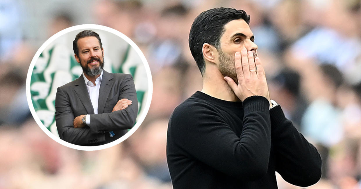  Arsenal manager Mikel Arteta reacts during the Premier League match between Newcastle United and Arsenal FC at St. James Park on May 07, 2023 in Newcastle upon Tyne, England 