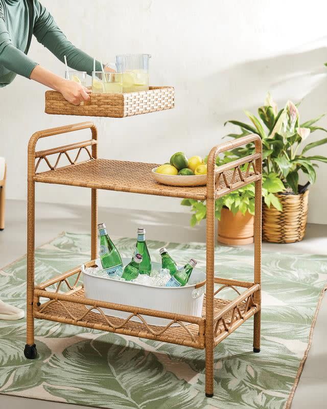 12) Willow Sage Steel Wicker Bar Cart