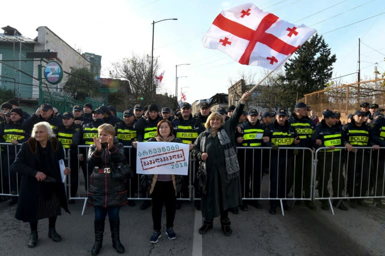 Police block a street during Georgia's new President Salome Zurabishvili's inauguration ceremony in the eastern city of Telavi