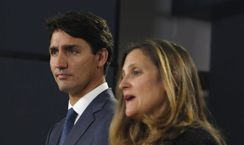 Prime Minister Justin Trudeau and Foreign Affairs Minister Chrystia Freeland are seen here in October 2018. The Canadian government has maintained a stance as defenders of the rule of law in their squabble with China over a high-profile arrest. Photo from Getty Images.