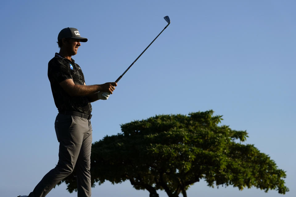 Seamus Power plays his shot from the 17th tee during the third round of the Sony Open golf tournament, Saturday, Jan. 15, 2022, at Waialae Country Club in Honolulu. (AP Photo/Matt York)