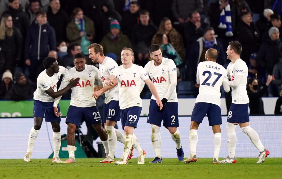 Tottenham dramatically won their match at Leicester in stoppage time (PA)