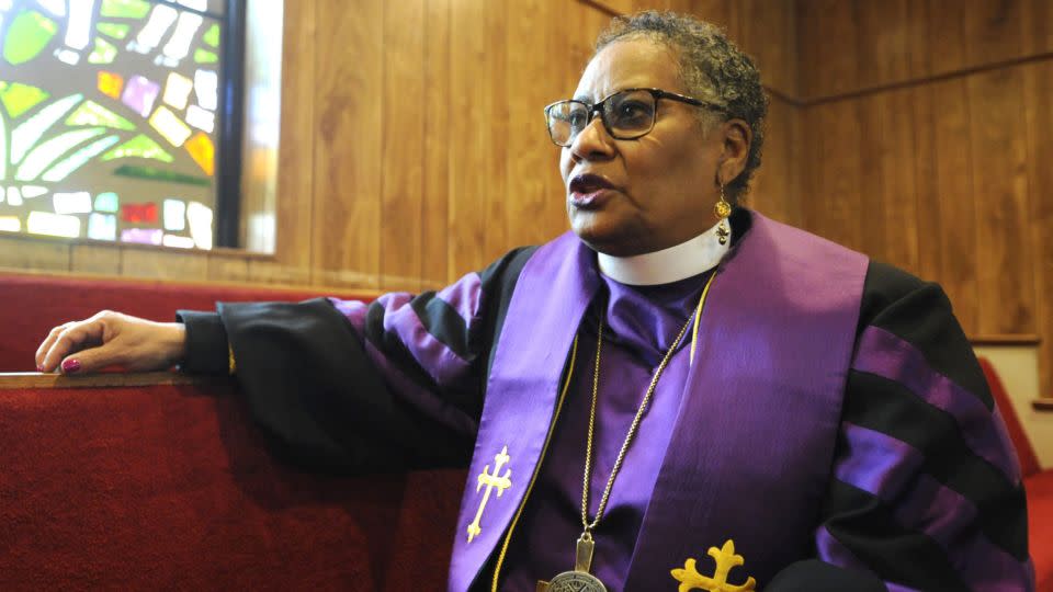 Bishop Teresa Jefferson-Snorton of the Christian Methodist Episcopal Church is shown at Moody Temple CME Church in Fairfield, Alabama, on November 16, 2021. Jefferson-Snorton is the CME Church's first and only woman bishop. - Jay Reeves/AP