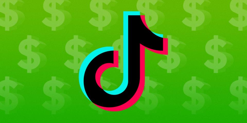 TikTok logo in front of a green background and dollar signs