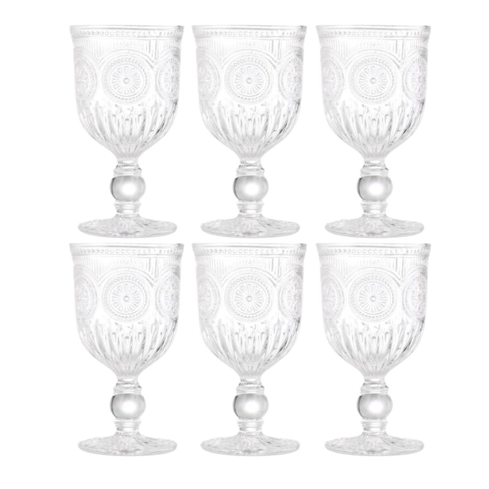Six vintage glass goblets