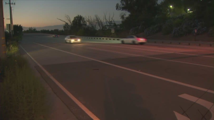The dangerous stretch of River Road in Norco where Alvaro Cortez’s was struck by a hit-and-run driver. (KTLA)